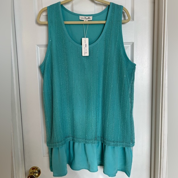 Simply Noelle Tops - Simply Noelle Sheer Mesh Sequin Flounce Ruffle Hem Top Sz XXL NWT